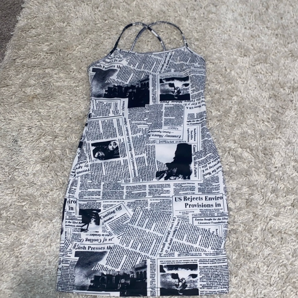 short dress, size S, newspaper print style
